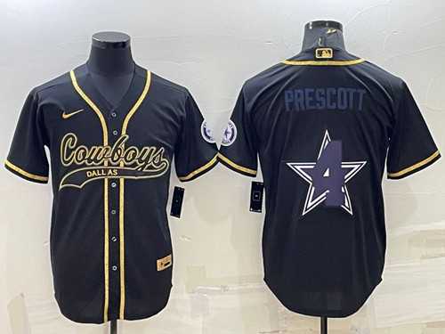 Men%27s Dallas Cowboys #4 Dak Prescott Black Gold Team Big Logo With Patch Cool Base Stitched Baseball Jersey->cincinnati bengals->NFL Jersey